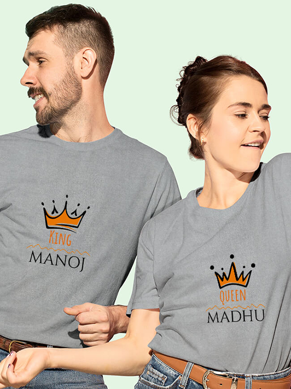 Custom Queen and King with Couple Name On Customized Couple Tshirt