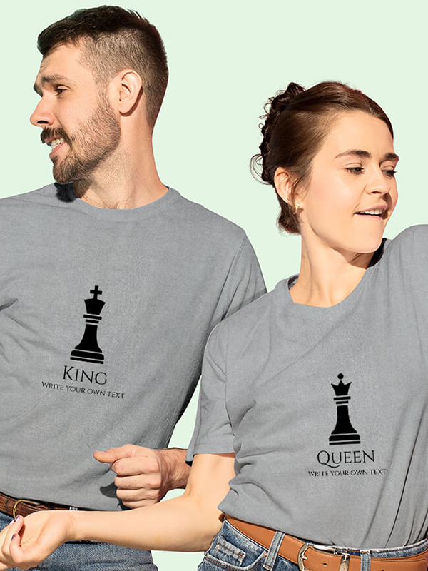 Custom King and Queen Chess Theme On Couple T-shirts For Men & Women