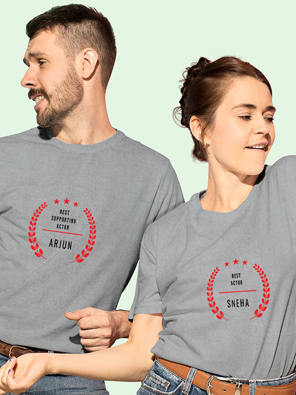 Custom Best Actor and Best Supporting Actor with Names On Personalized Couple T-Shirt