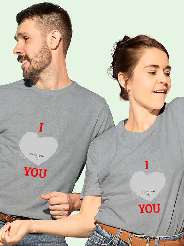 Custom I Love You with Your Image On Couple T-shirts For Men & Women