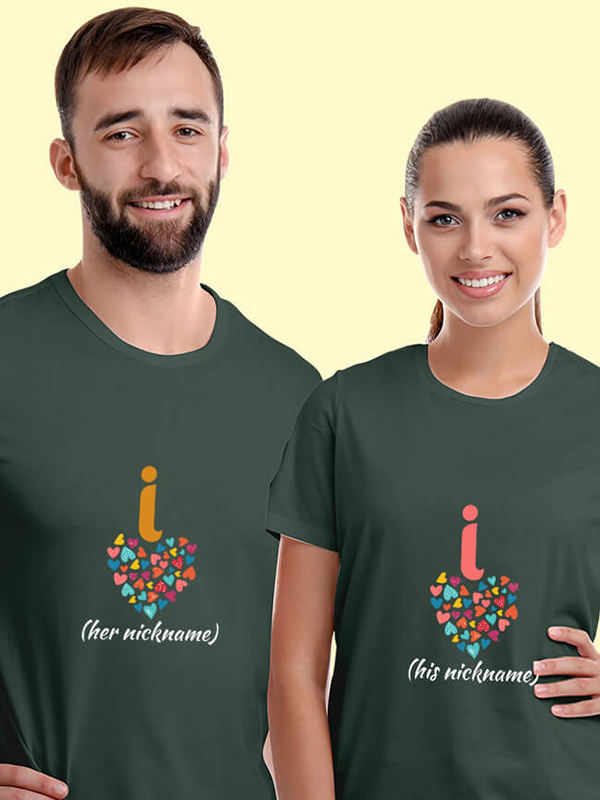 Custom Cute Nickname Multicolor Love Symbols Couples T Shirt