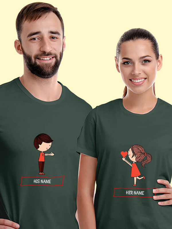 Custom Valentines Day Girl Proposing Love Couples T Shirt