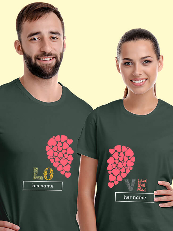 Custom Half Heart Shaped Valentine Couples T Shirt