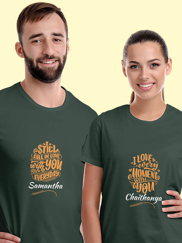 Custom I Love Every Moment with You, I Still Fall in Love with You Everyday On Customized Couple Tshirt