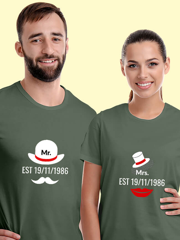 Custom Mr. And Mrs. Couples T Shirt With Date