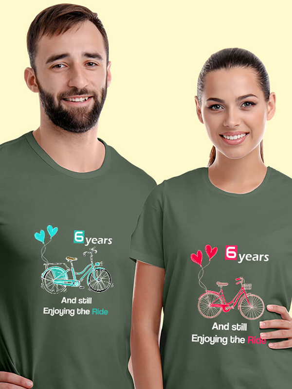 Custom Anniversary Still Enjoying The Ride Couples T Shirt