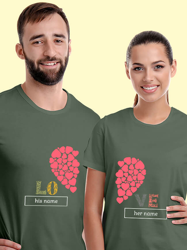 Custom Half Heart Shaped Valentine Couples T Shirt