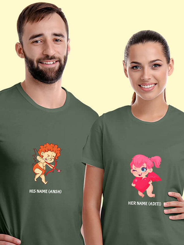 Custom Cupid Shooting Arrow Couples T Shirt