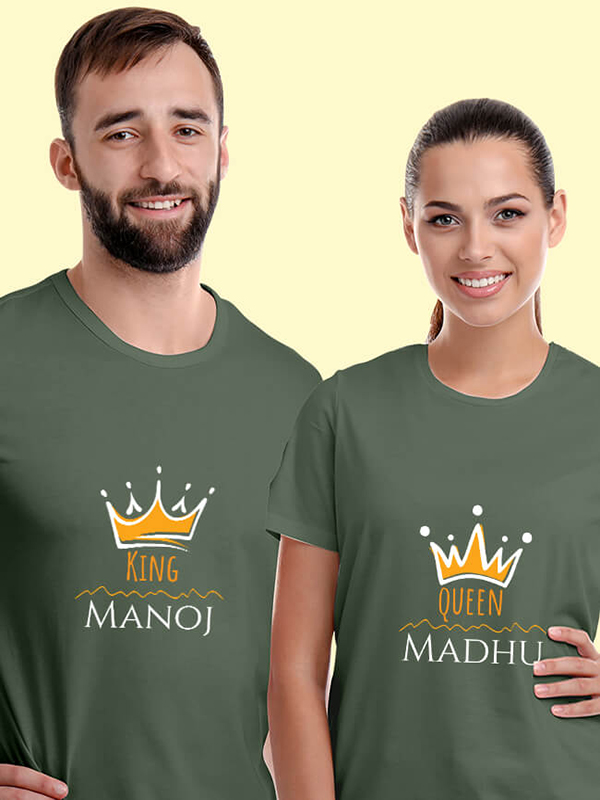 Custom Queen and King with Couple Name On Customized Couple Tshirt