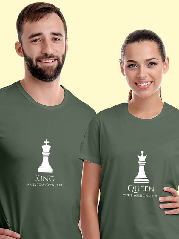 Custom King and Queen Chess Theme On Couple T-shirts For Men & Women