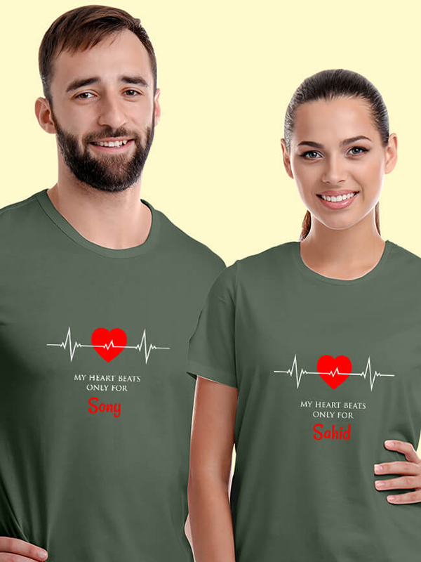 Custom Heart Beat Theme On Personalized Couple Tshirt