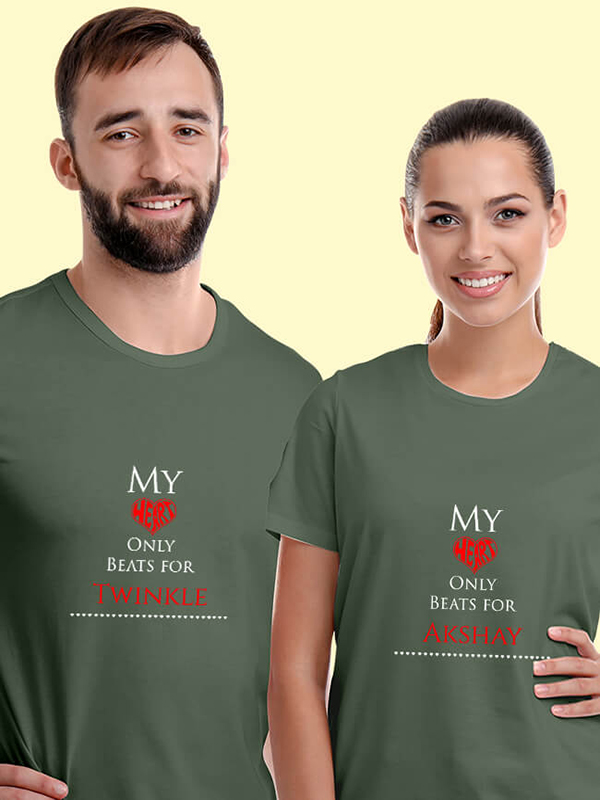 Custom My Heart Beat Theme On Couple T-shirts For Men & Women