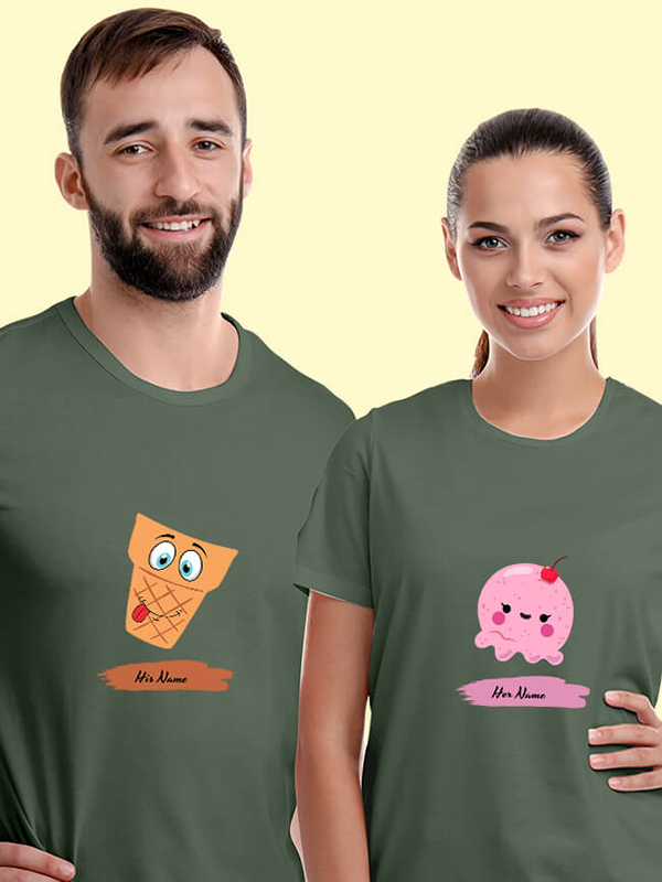 Custom Dessert Theme with Names On Personalized Couple Tshirt