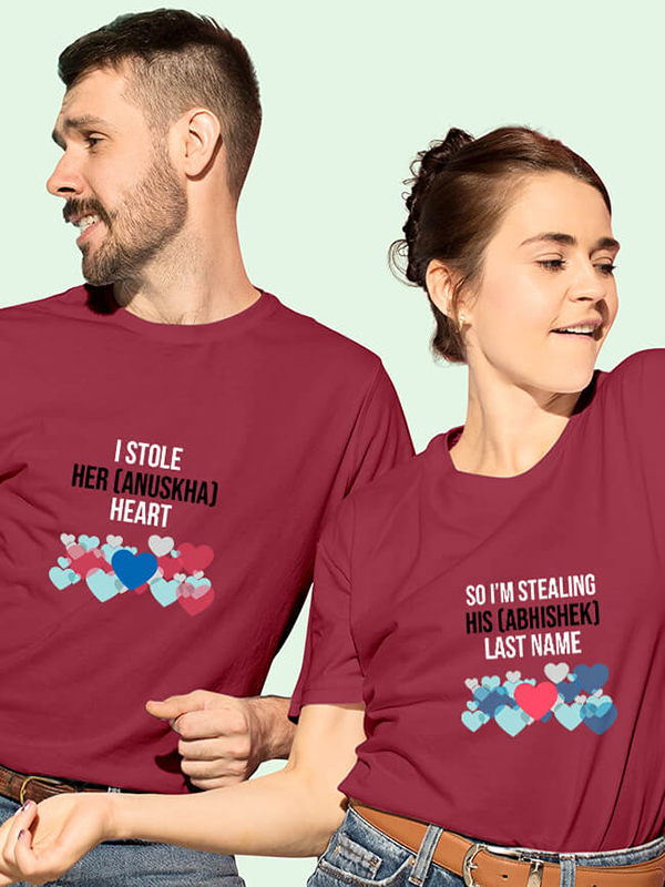 Custom I Stole Her Heart So Im Stealing Last Name Couples T Shirt