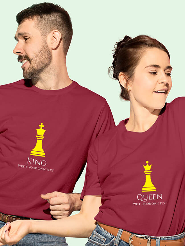 Custom King and Queen Chess Theme On Couple T-shirts For Men & Women