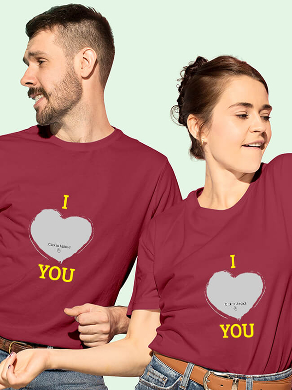 Custom I Love You with Your Image On Couple T-shirts For Men & Women