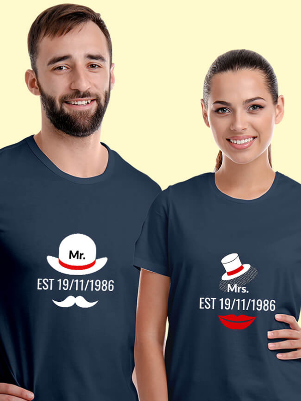 Custom Mr. And Mrs. Couples T Shirt With Date