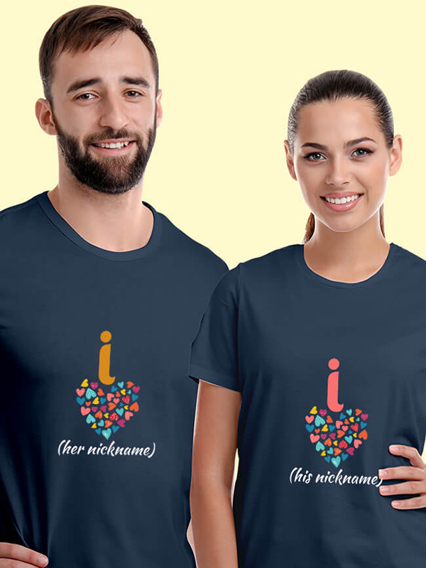 Custom Cute Nickname Multicolor Love Symbols Couples T Shirt