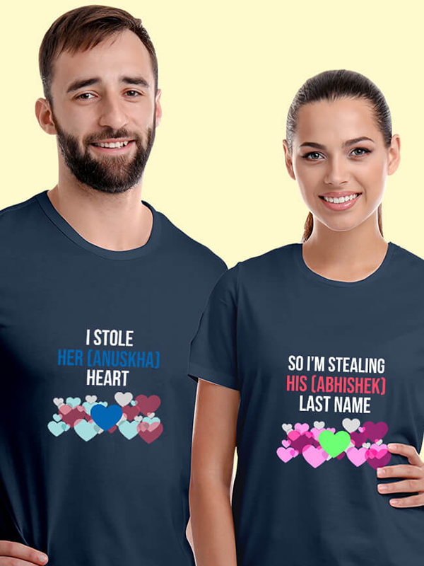 Custom I Stole Her Heart So Im Stealing Last Name Couples T Shirt