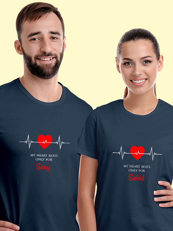 Custom Heart Beat Theme On Personalized Couple Tshirt