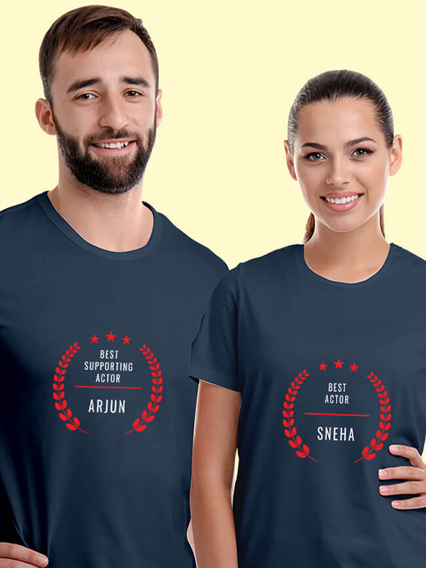 Custom Best Actor and Best Supporting Actor with Names On Personalized Couple T-Shirt