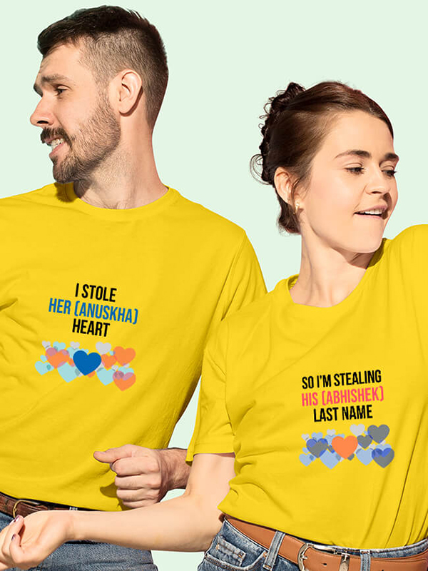 Custom I Stole Her Heart So Im Stealing Last Name Couples T Shirt