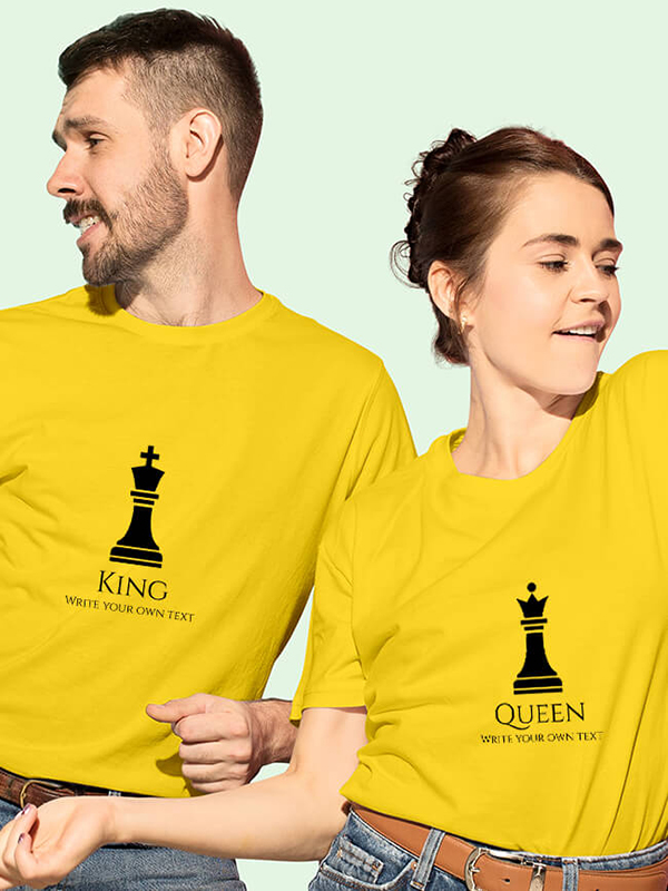 Custom King and Queen Chess Theme On Couple T-shirts For Men & Women