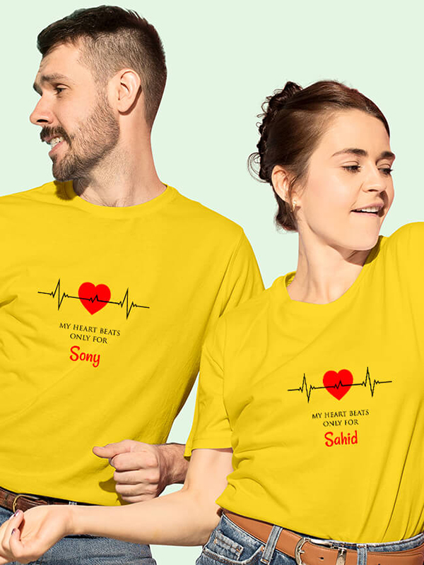 Custom Heart Beat Theme On Personalized Couple Tshirt