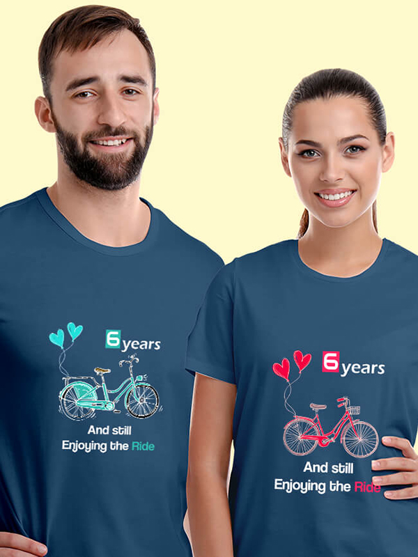 Custom Anniversary Still Enjoying The Ride Couples T Shirt