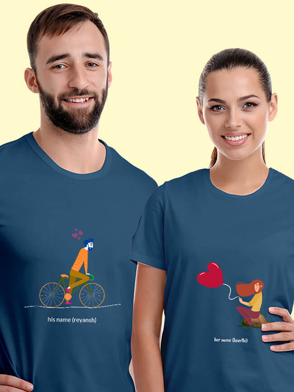 Custom Romantic Love Her And His Name Couples T Shirt