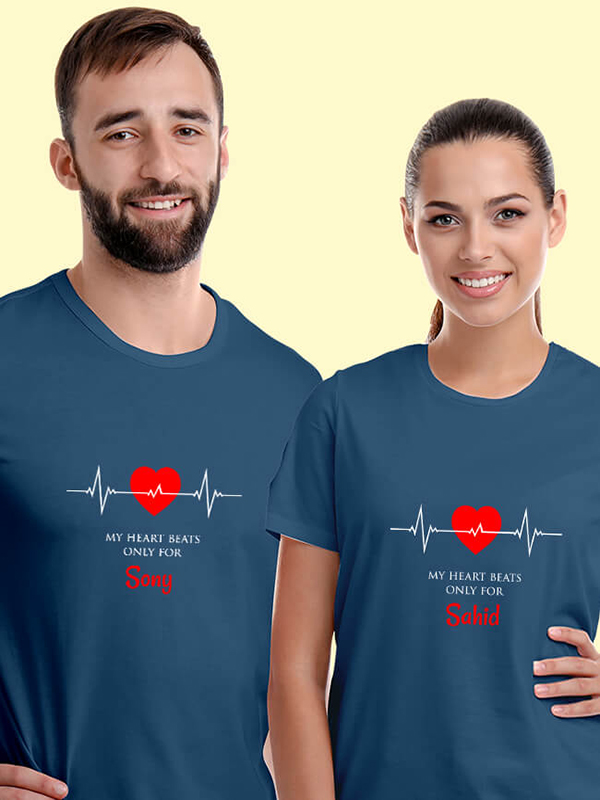 Custom Heart Beat Theme On Personalized Couple Tshirt