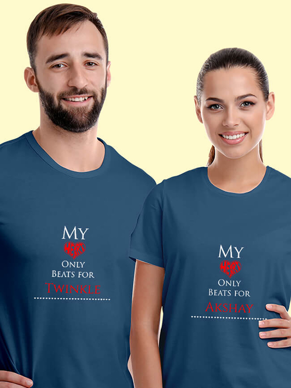 Custom My Heart Beat Theme On Couple T-shirts For Men & Women