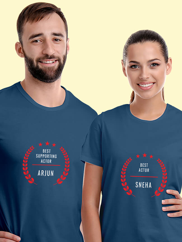 Custom Best Actor and Best Supporting Actor with Names On Personalized Couple T-Shirt