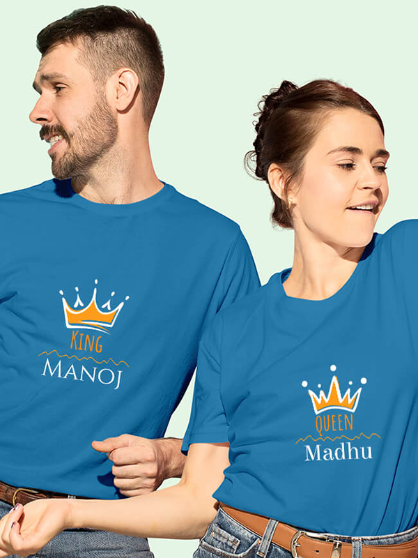 Custom Queen and King with Couple Name On Customized Couple Tshirt