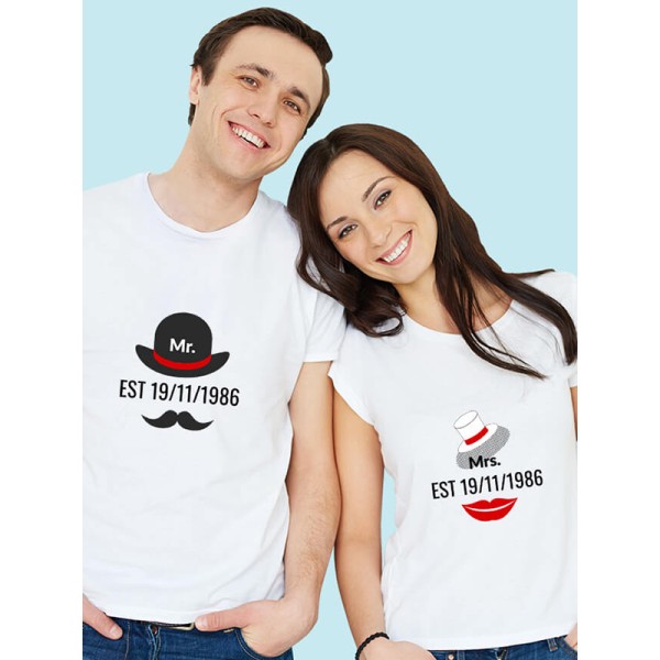 Mr. And Mrs. Couples T Shirt With Date