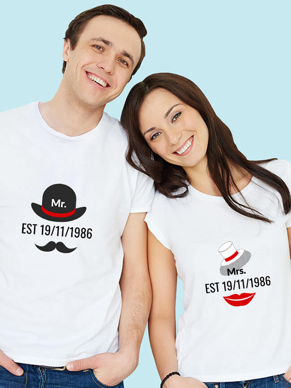 Custom Mr. And Mrs. Couples T Shirt With Date