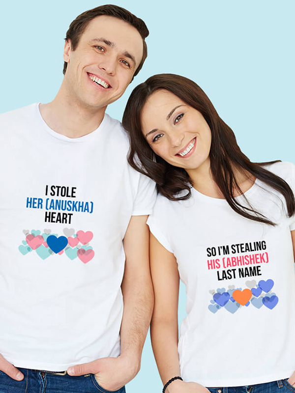 Custom I Stole Her Heart So Im Stealing Last Name Couples T Shirt