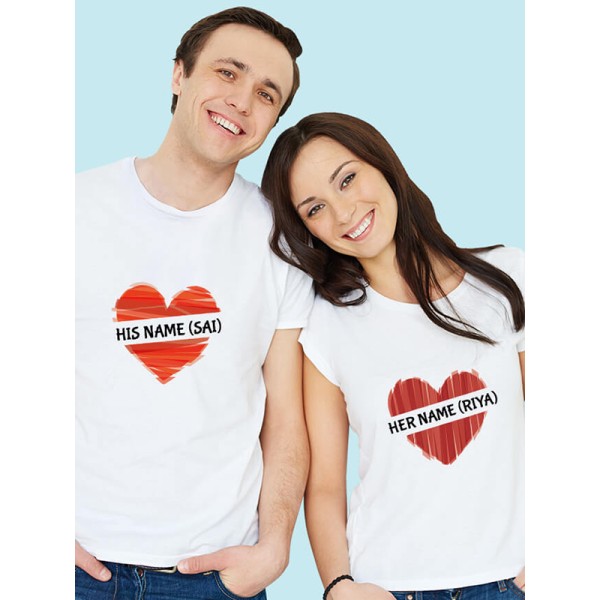 His And Her Name Love Shape Couples T Shirt