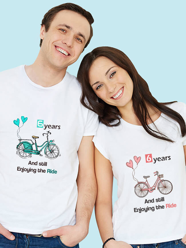 Custom Anniversary Still Enjoying The Ride Couples T Shirt