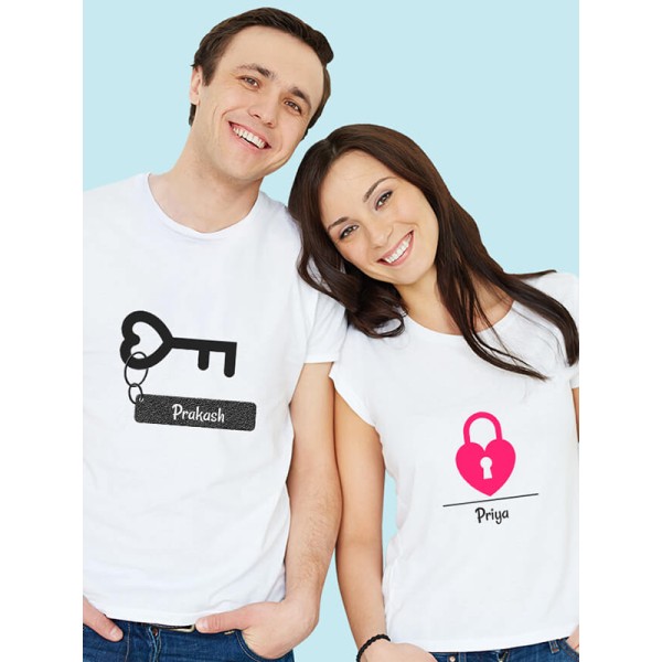 Romantic Heart Lock And Key Couples T Shirt