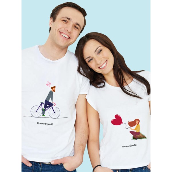 Romantic Love Her And His Name Couples T Shirt