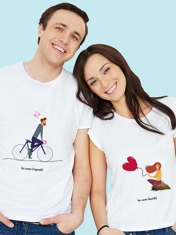 Custom Romantic Love Her And His Name Couples T Shirt