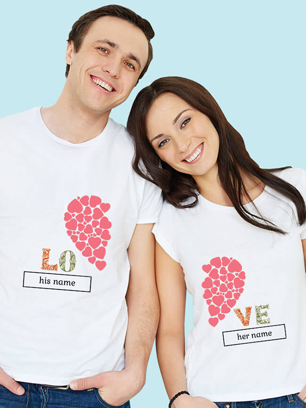 Custom Half Heart Shaped Valentine Couples T Shirt