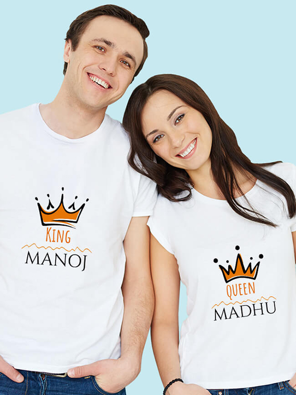 Custom Queen and King with Couple Name On Customized Couple Tshirt