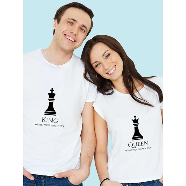 King and Queen Chess Theme On Couple T-shirts For Men & Women