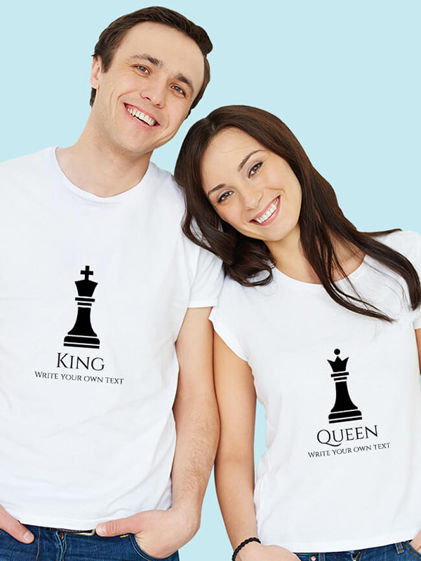 Custom King and Queen Chess Theme On Couple T-shirts For Men & Women