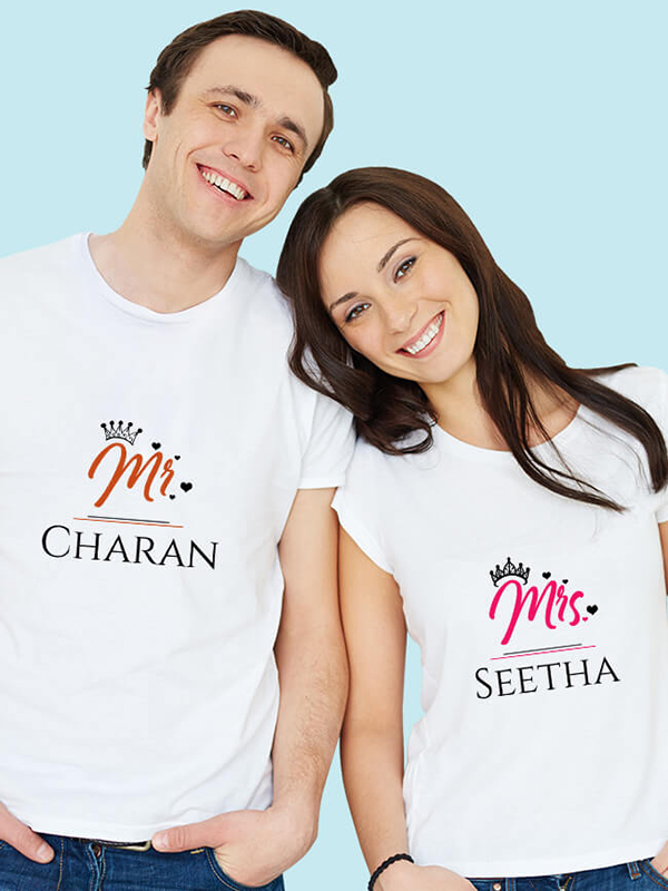 Custom Mr and Mrs with Names On Personalized Couple Tees