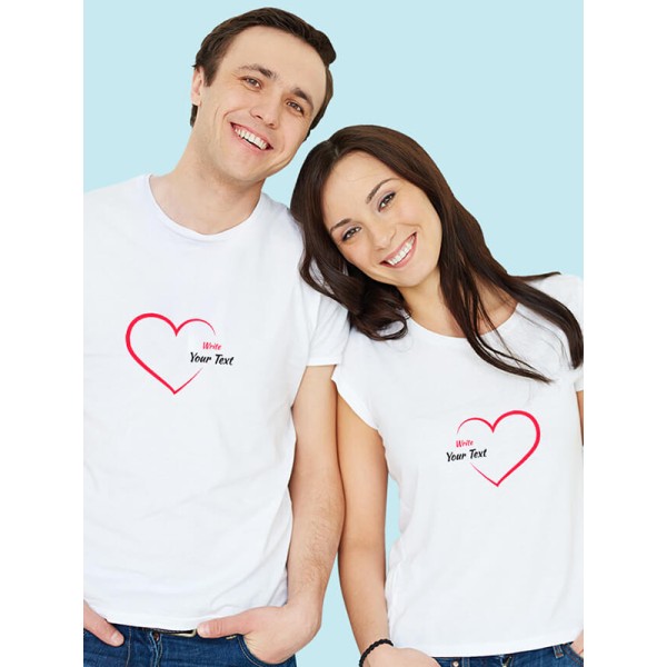 Red Love with Your Names On Personalized Couple T-Shirt