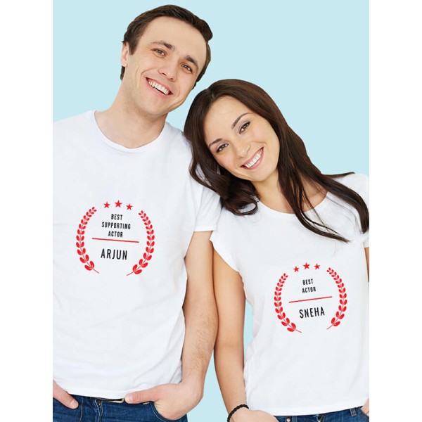 Best Actor and Best Supporting Actor with Names On Personalized Couple T-Shirt