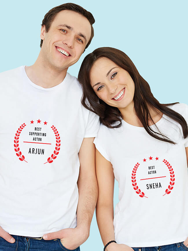 Custom Best Actor and Best Supporting Actor with Names On Personalized Couple T-Shirt